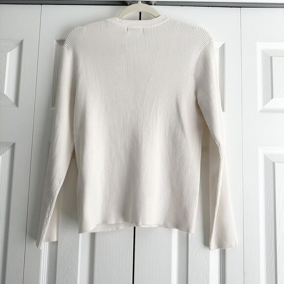NWT Calvin Klein Cardigan Sweater Womens Sz S Ivory Gold Accents Ribbed-Knit - Picture 5 of 11